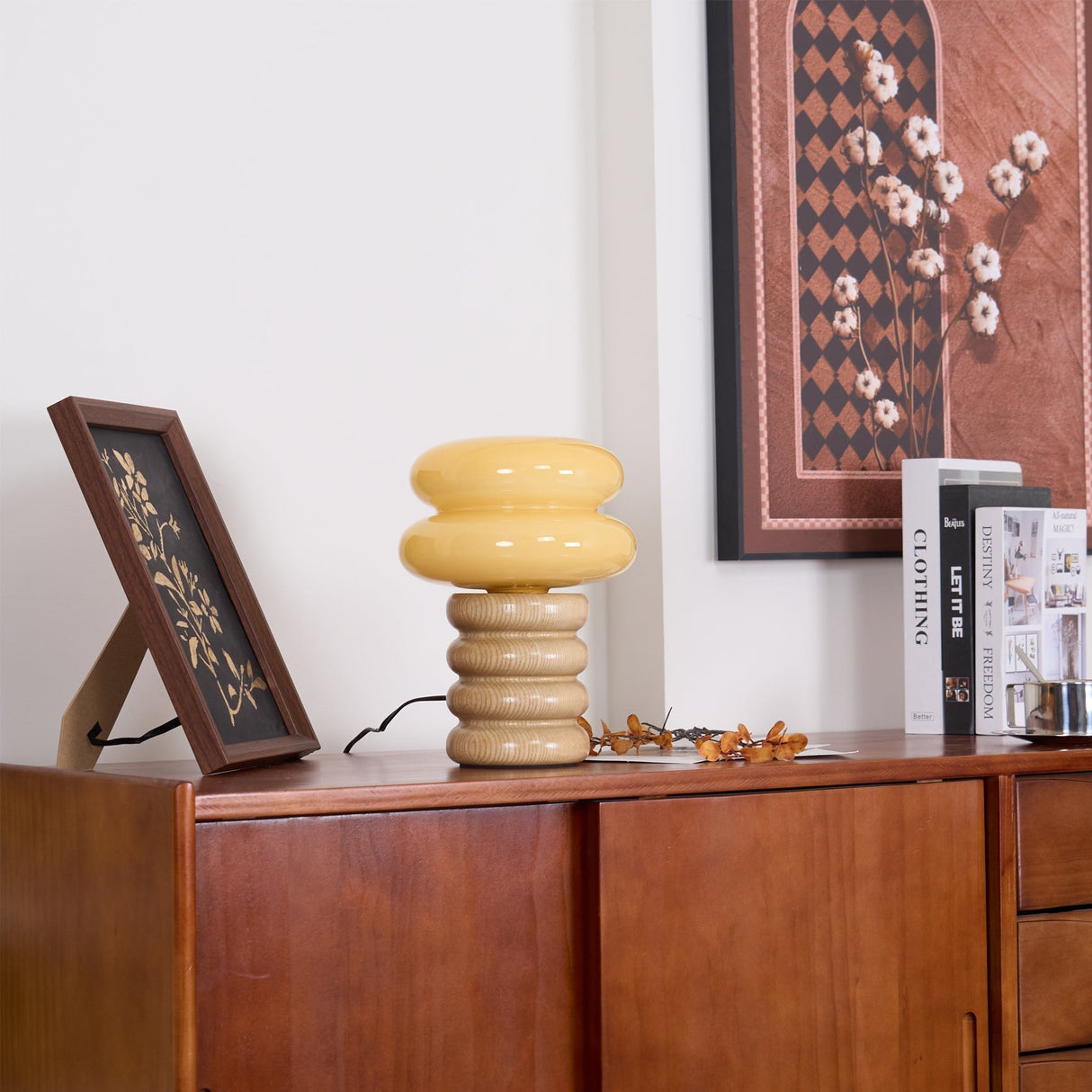 Modern Table Lamp Ash Wood Base with Glass Shade - Product detail 11