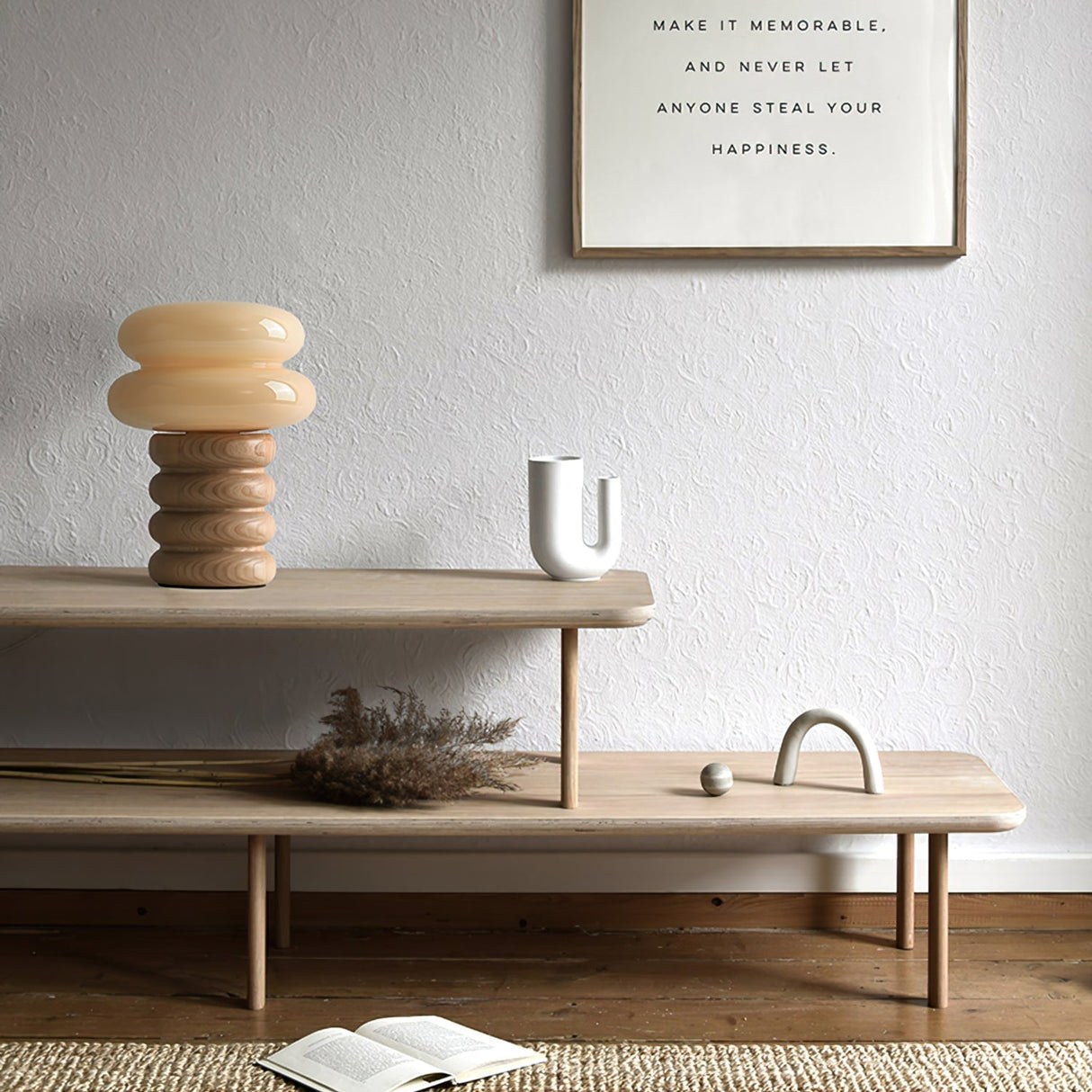 Modern Table Lamp Ash Wood Base with Glass Shade - Product detail 19