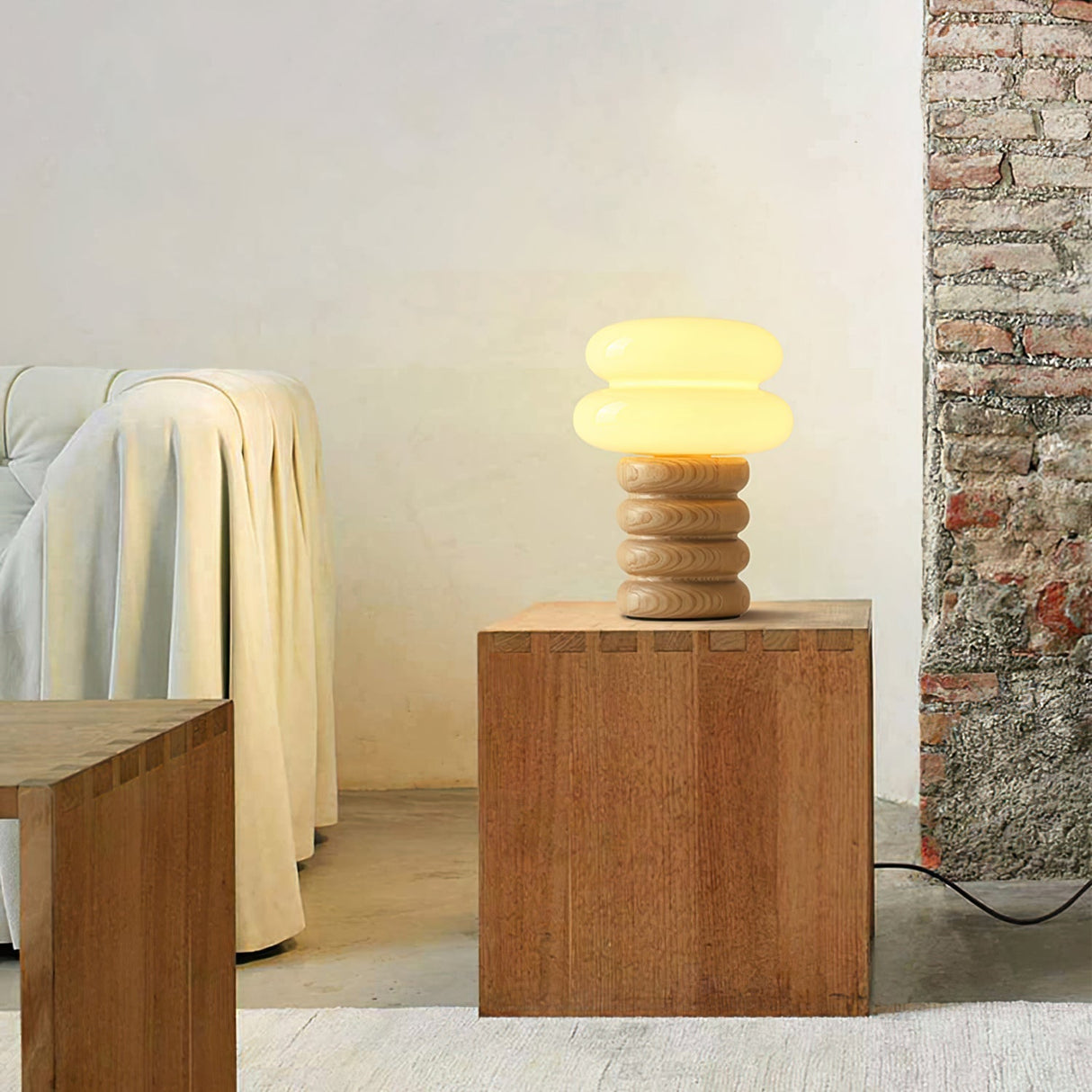 Modern Table Lamp Ash Wood Base with Glass Shade - Product detail 16