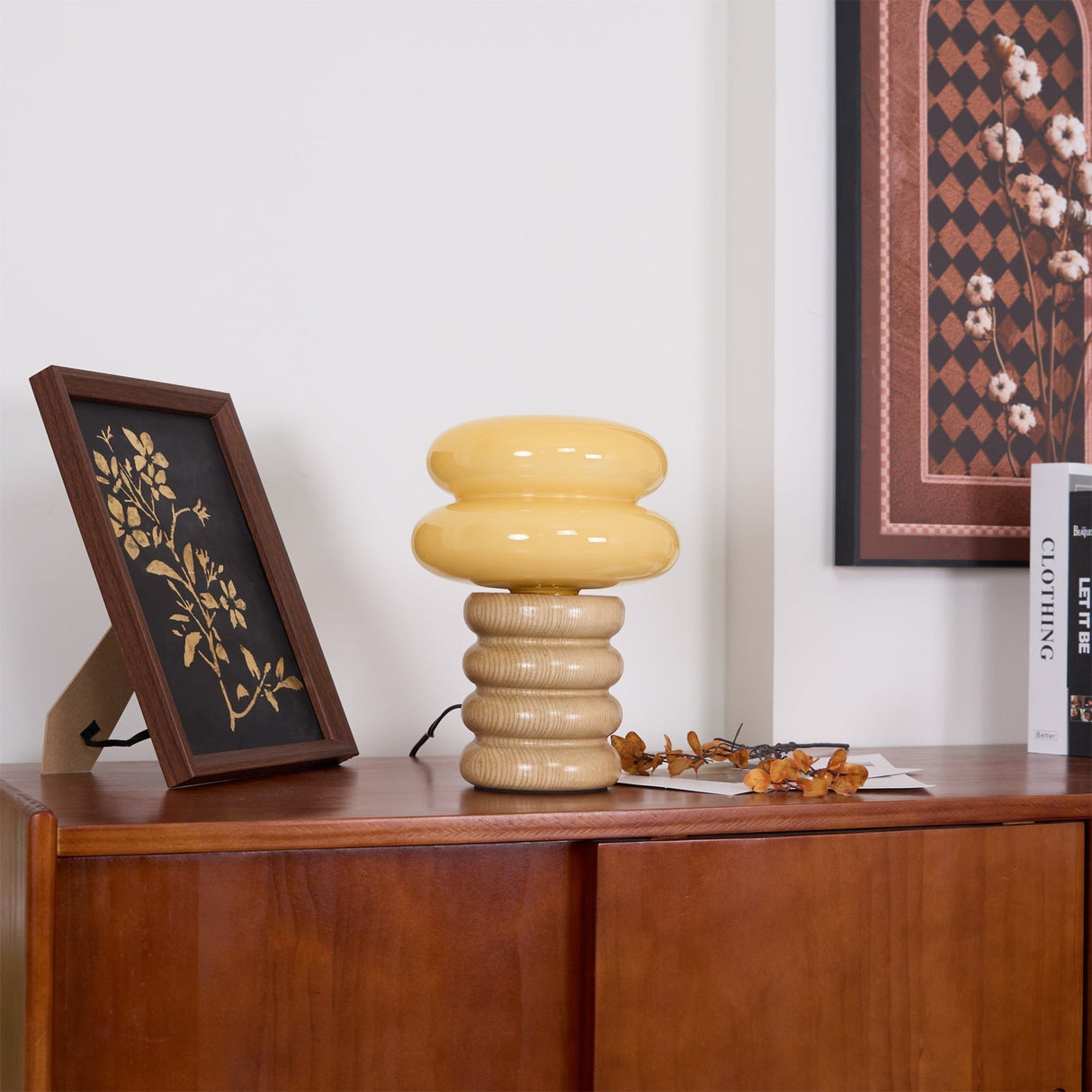 Modern Table Lamp Ash Wood Base with Glass Shade - Product detail 6