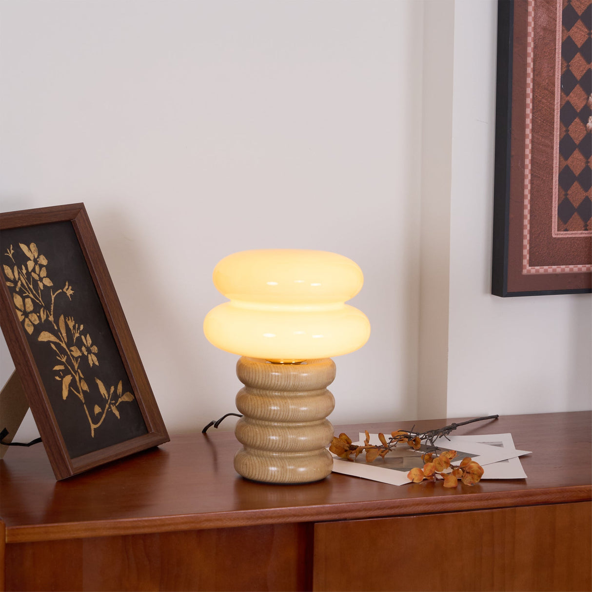 Modern Table Lamp Ash Wood Base with Glass Shade - Product detail 5