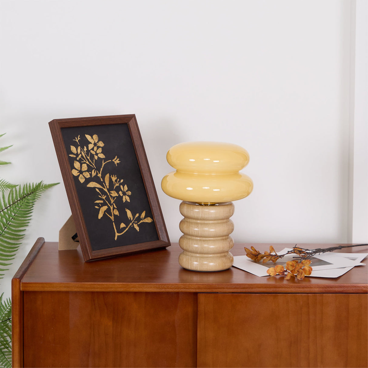 Modern Table Lamp Ash Wood Base with Glass Shade - Product detail 7