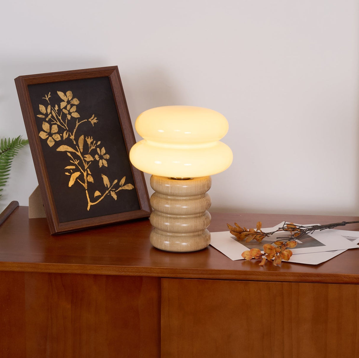 Modern Table Lamp Ash Wood Base with Glass Shade - Product detail 8