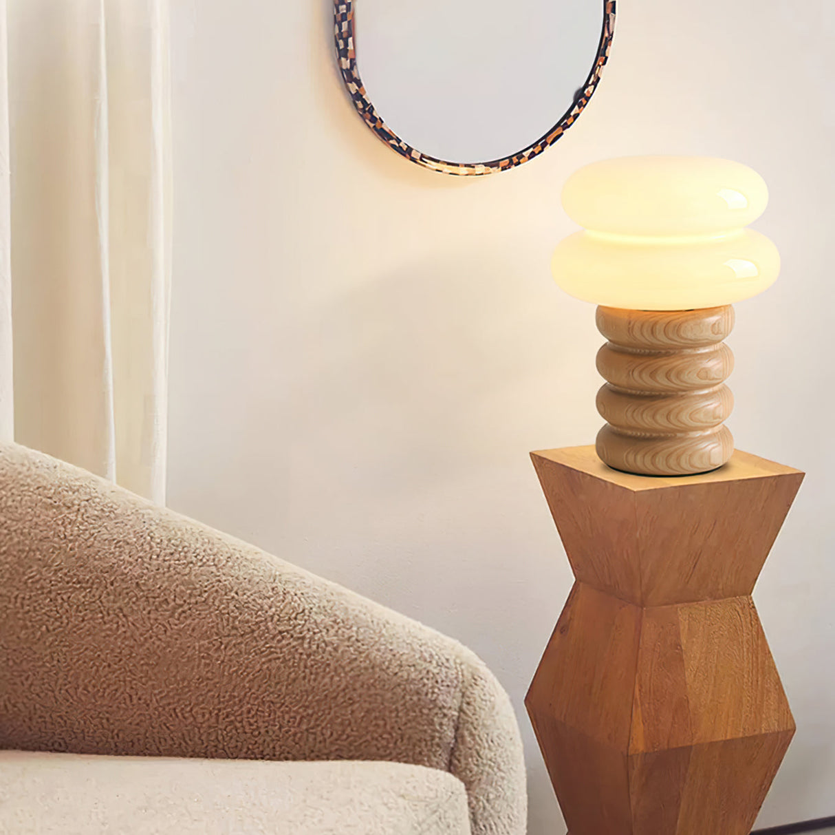 Modern Table Lamp Ash Wood Base with Glass Shade - Product detail 14