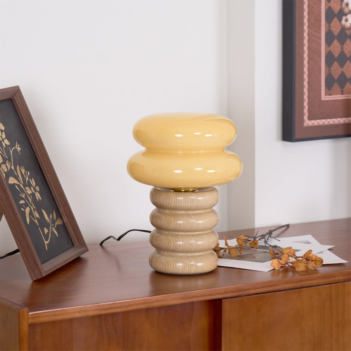 Modern Table Lamp Ash Wood Base with Glass Shade - Product detail 12