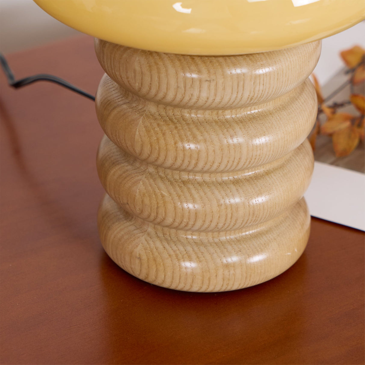 Modern Table Lamp Ash Wood Base with Glass Shade - Product detail 9