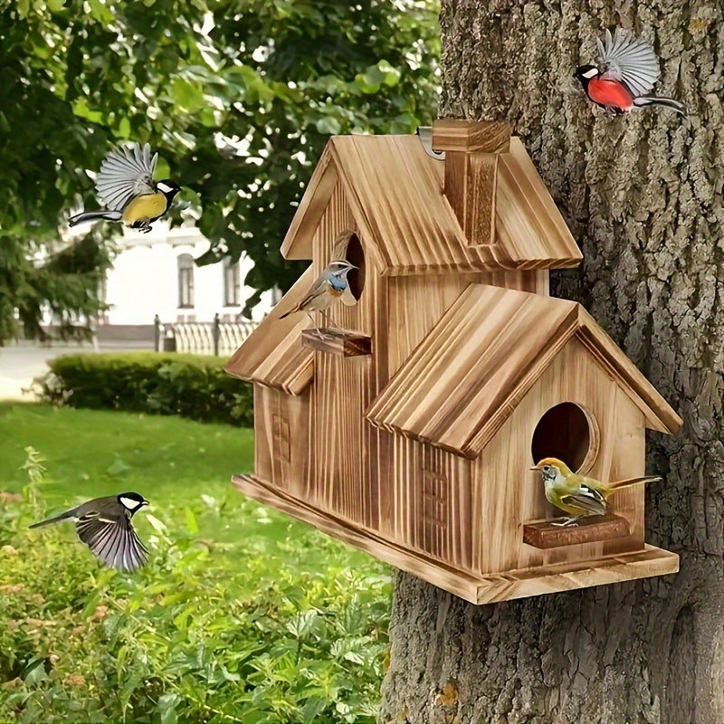 Wooden Birdhouse Feeder Multi-Nest Rustic Garden Design - Product showcase