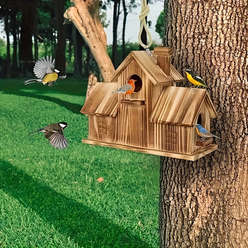 Wooden Birdhouse Feeder Multi-Nest Garden Design - Detailed view