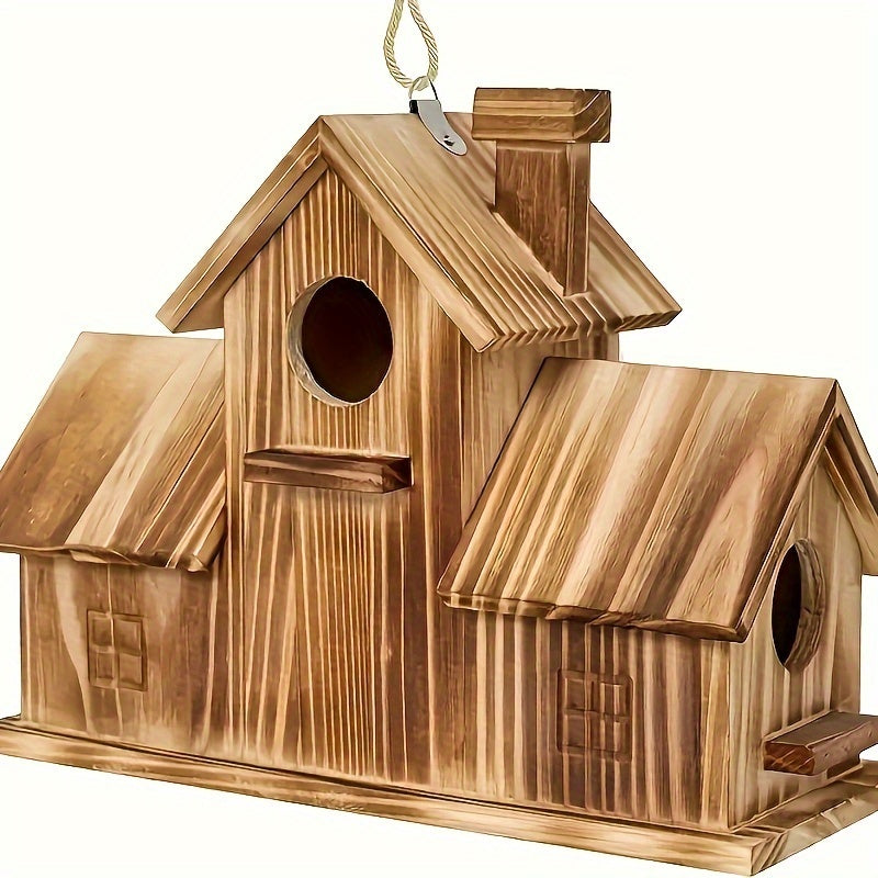 Wooden Birdhouse Feeder Multi-Nest Rustic Garden Design - Product example