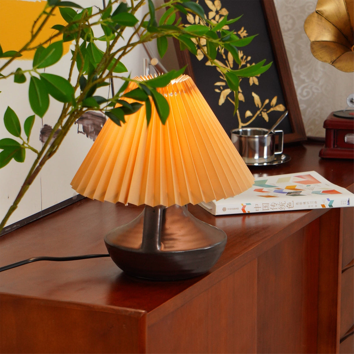 Ceramic Table Lamp Pleated Shade Brown Base - Product detail 12