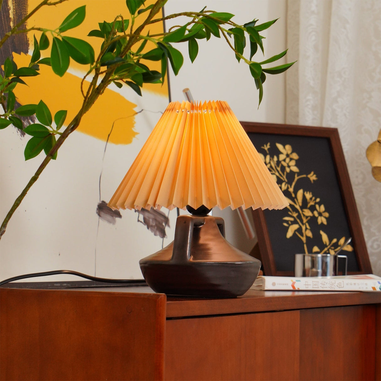 Ceramic Table Lamp Pleated Shade Brown Base - Product detail 11
