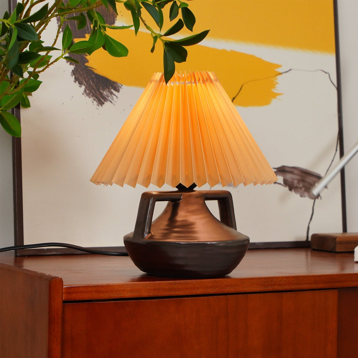 Ceramic Table Lamp Pleated Shade Brown Base - Product detail 10
