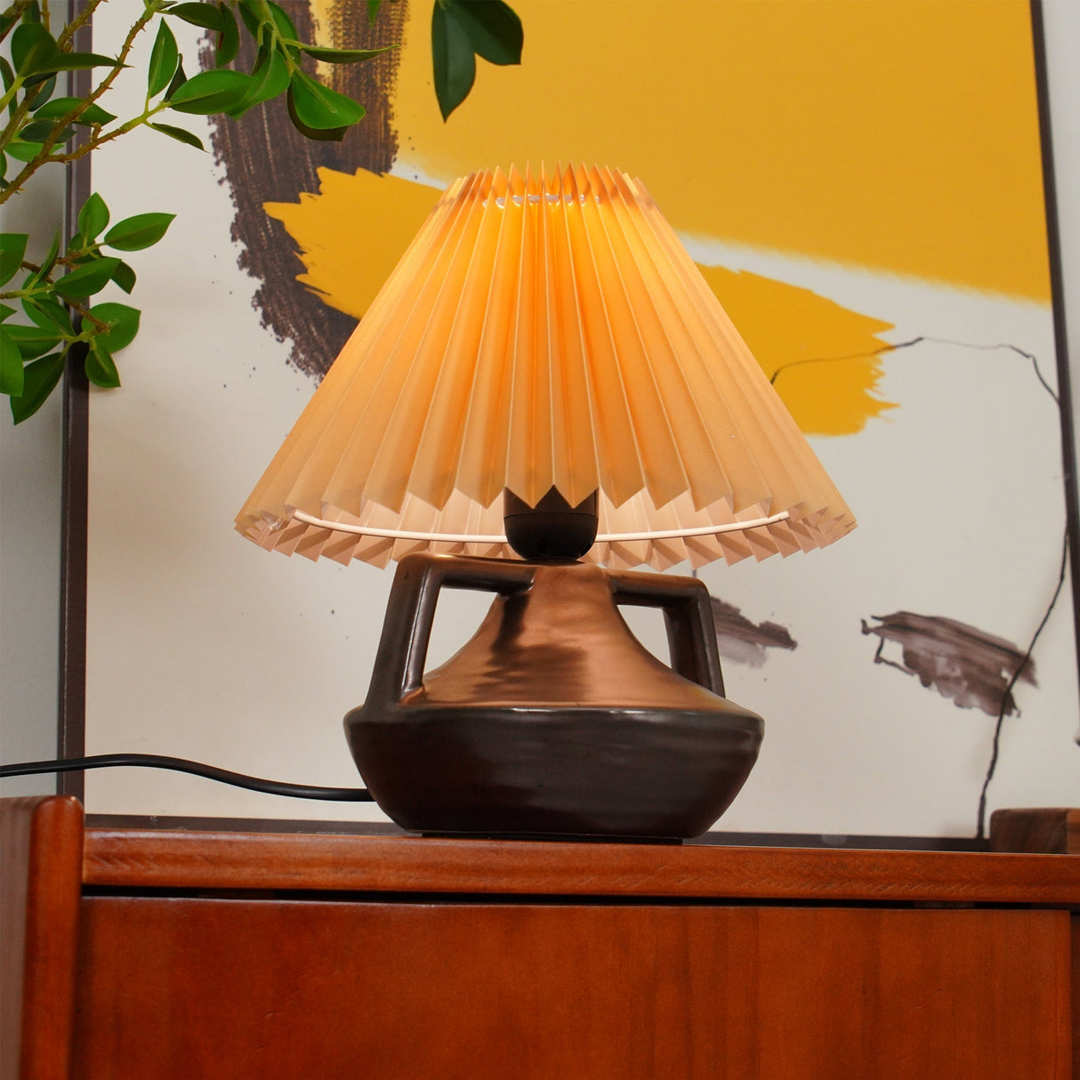 Ceramic Table Lamp Pleated Shade Brown Base - Product detail 9