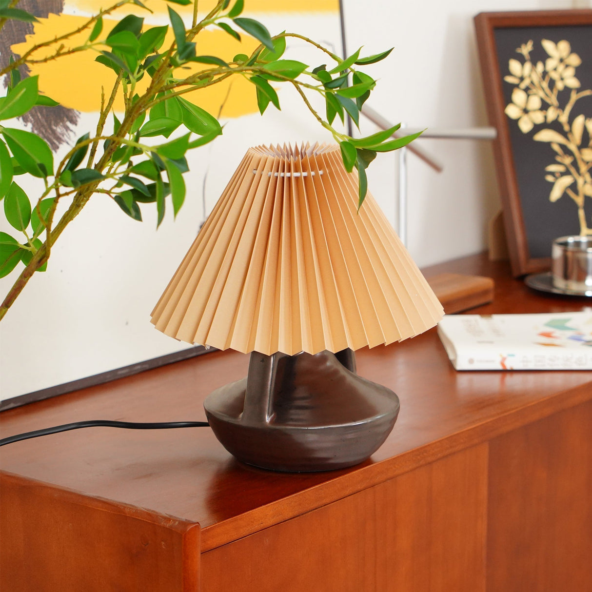 Ceramic Table Lamp Pleated Shade Brown Base - Product detail 4