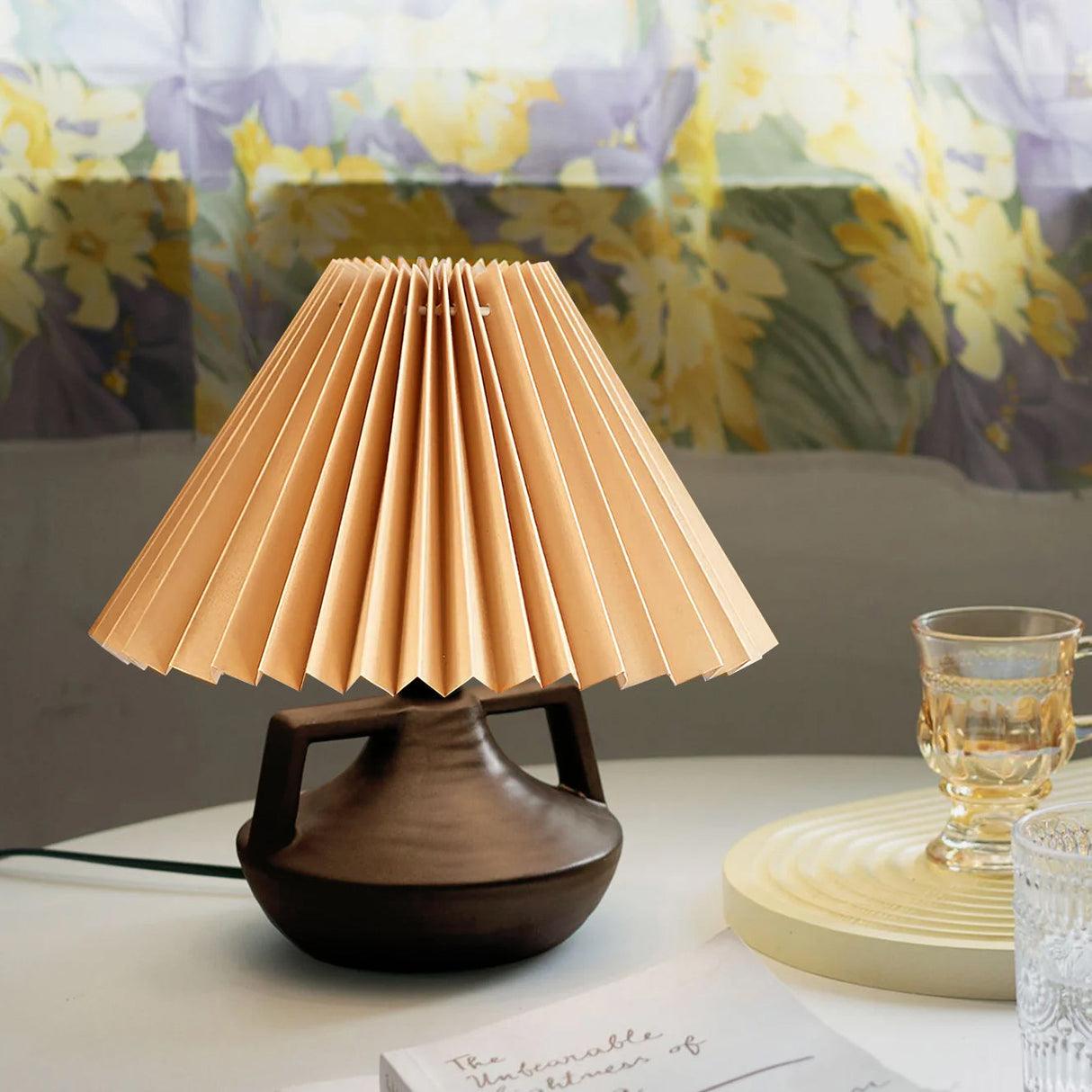 Ceramic Table Lamp Pleated Shade Brown Base - Product detail 6
