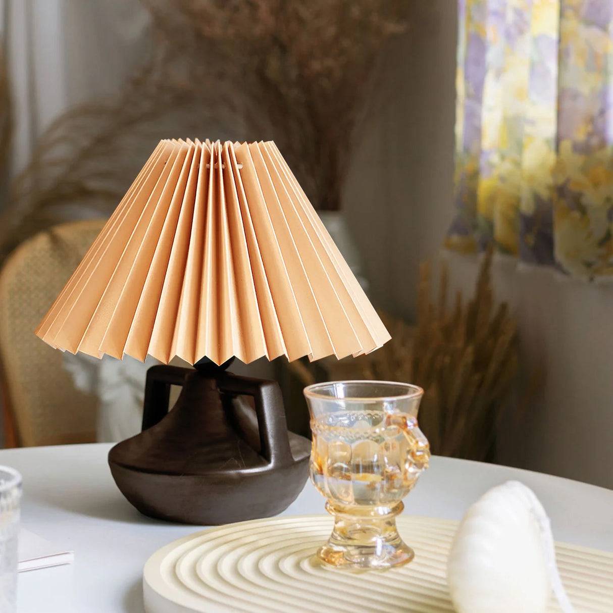 Ceramic Table Lamp Pleated Shade Brown Base - Product detail 5