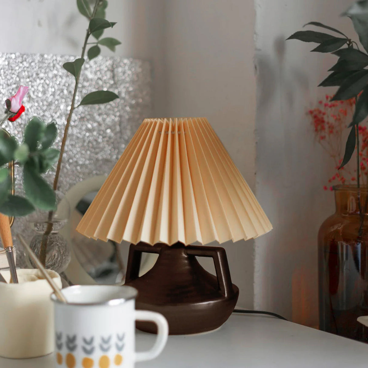 Ceramic Table Lamp Pleated Shade Brown Base - Product detail 14