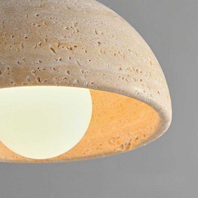 Natural Stone Pendant Light Marble Dome With Walnut Accent - Product detail 7
