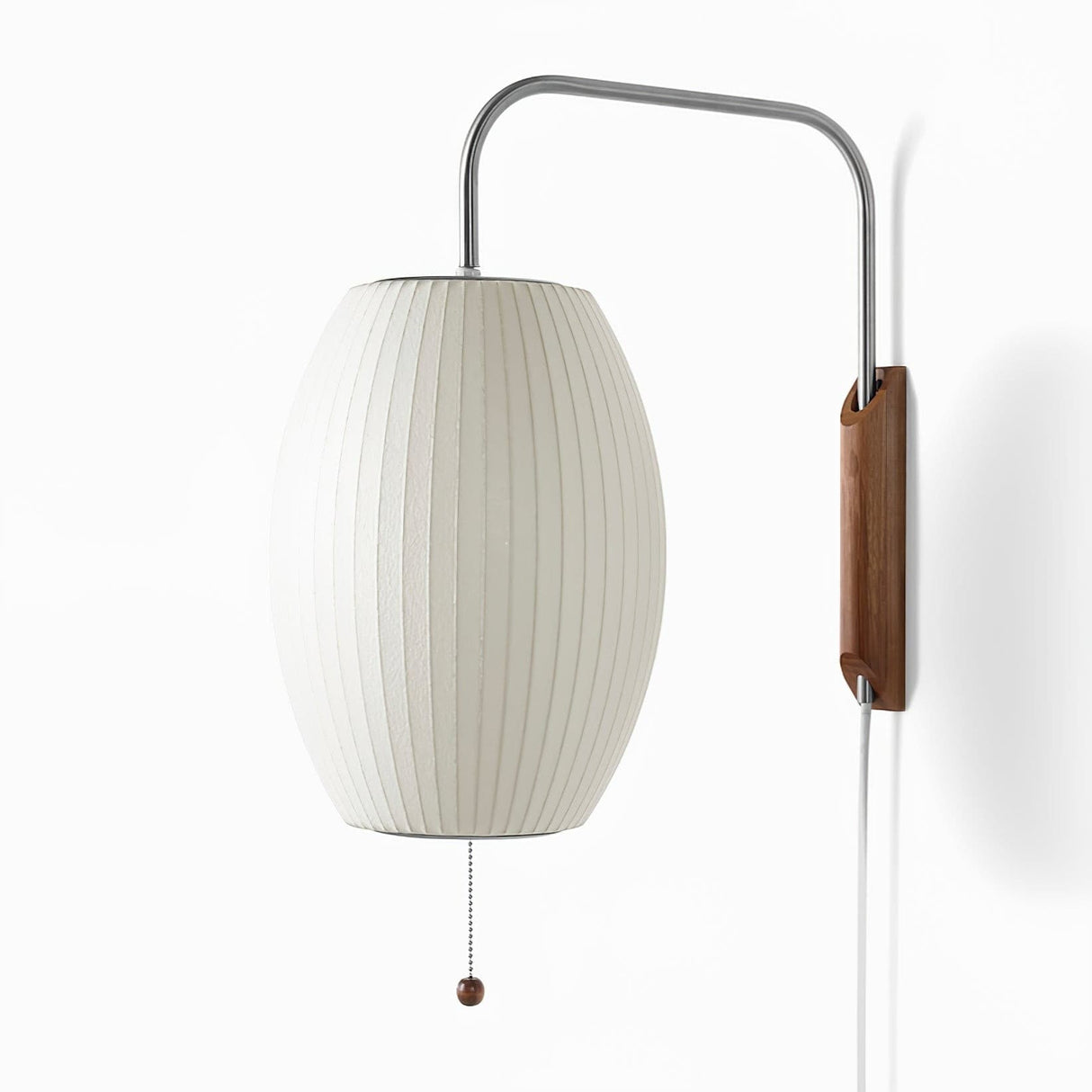 Modern Wall Sconce Rice Paper Shade with Teak Handle - Detailed view