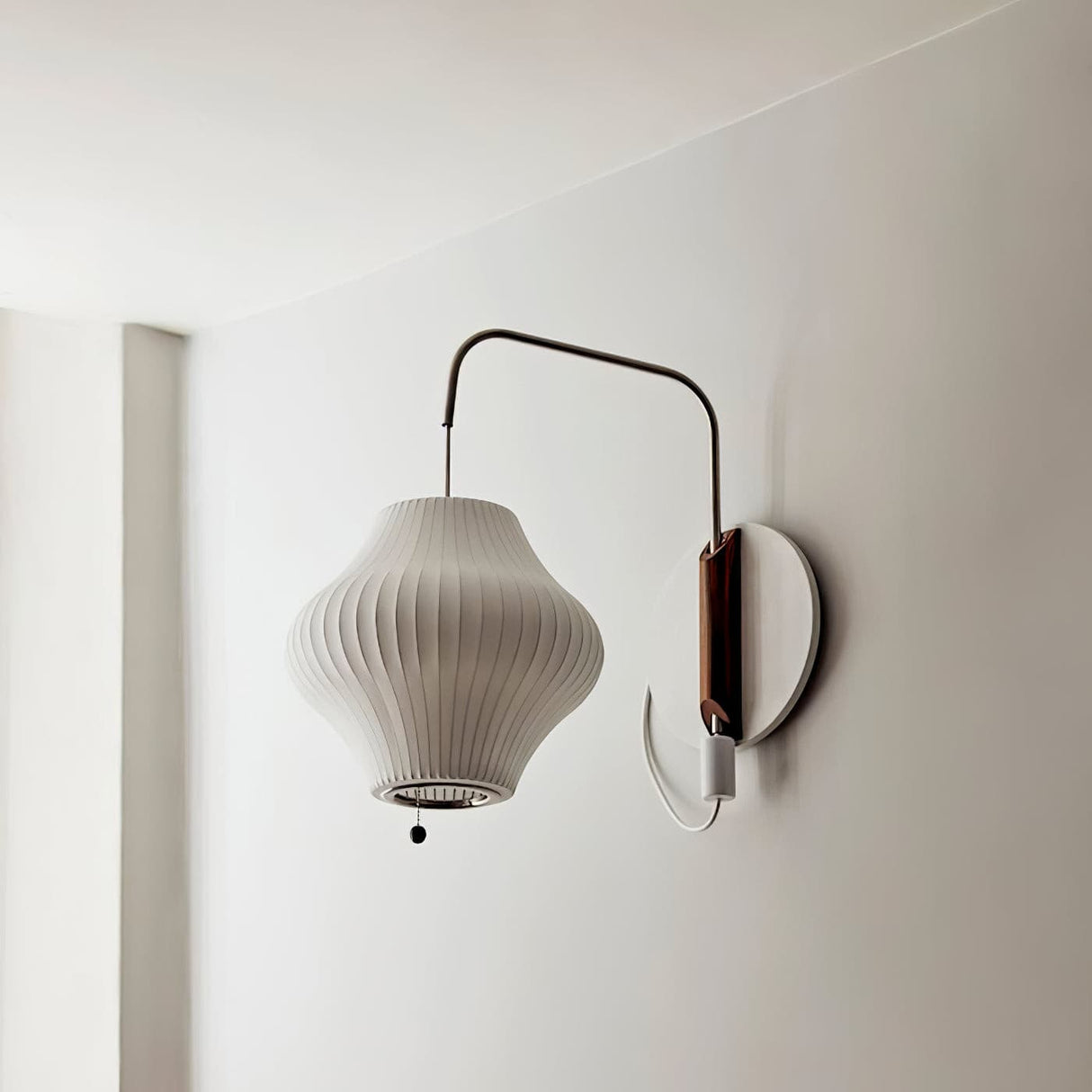 Modern Wall Sconce Rice Paper Shade with Teak Handle - Product detail 5