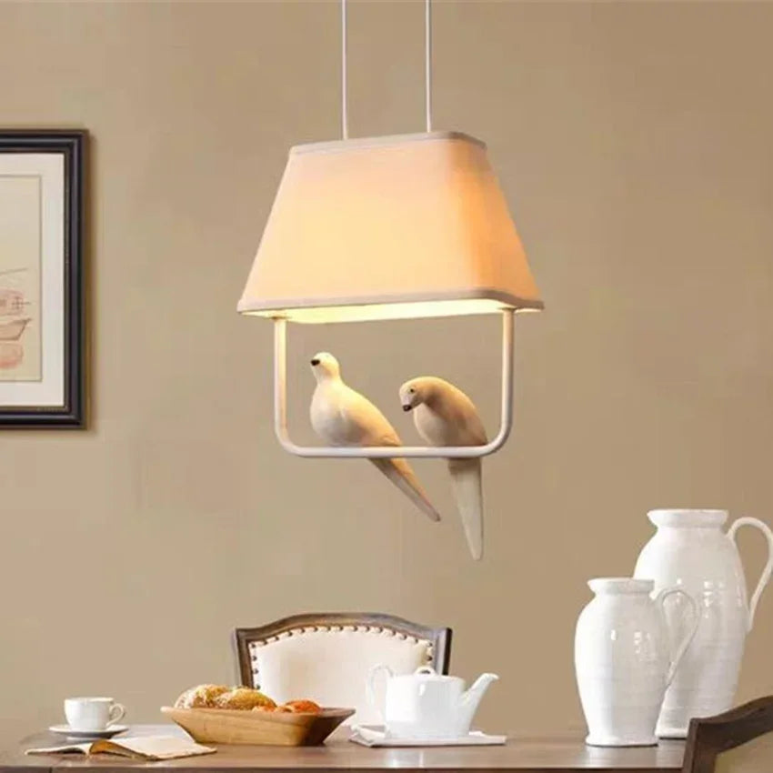 Rattan Pendant Light Bird Cage Design with Decorative Bird - Detailed view