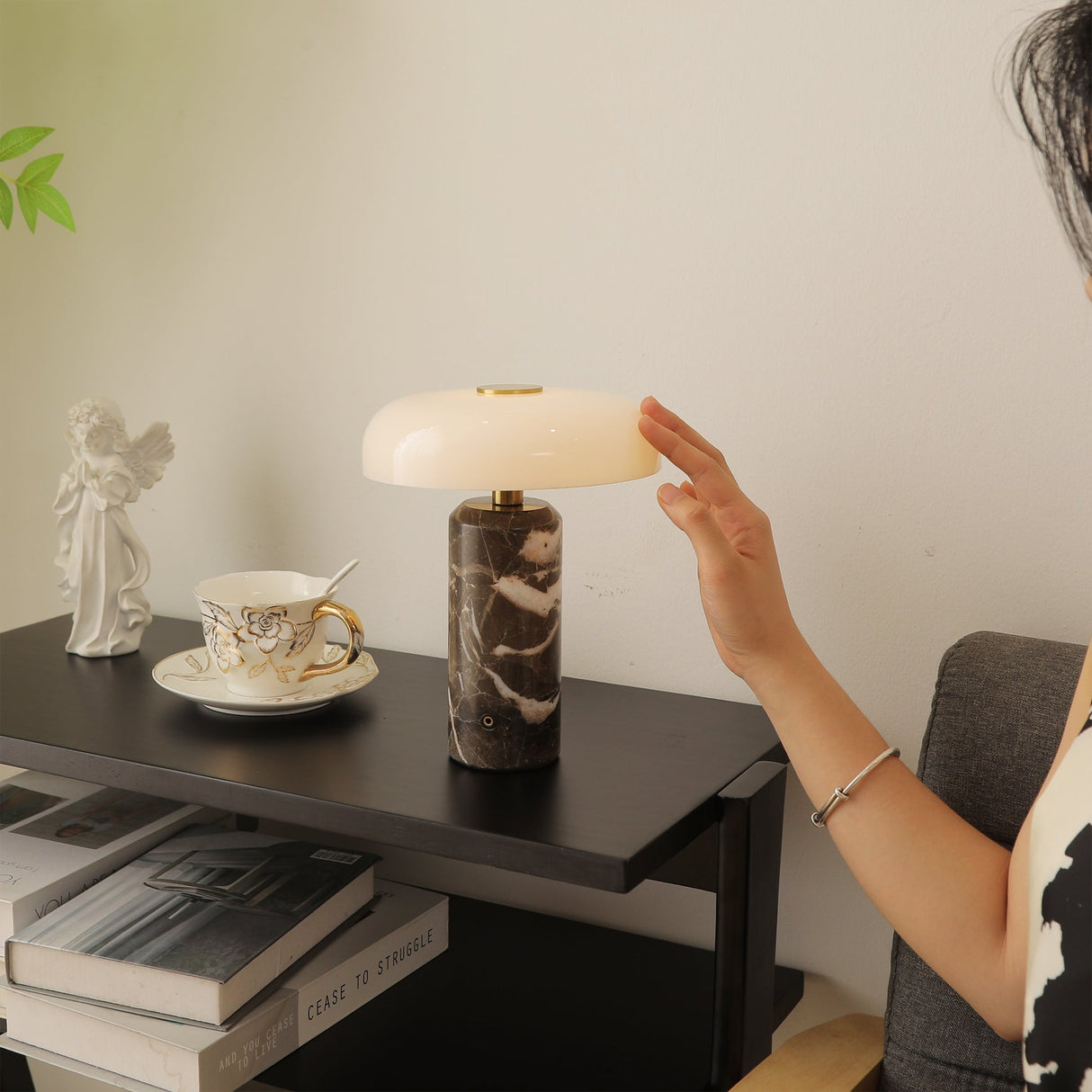 Modern Marble Table Lamp White Glass Dome Shade - Product detail 11