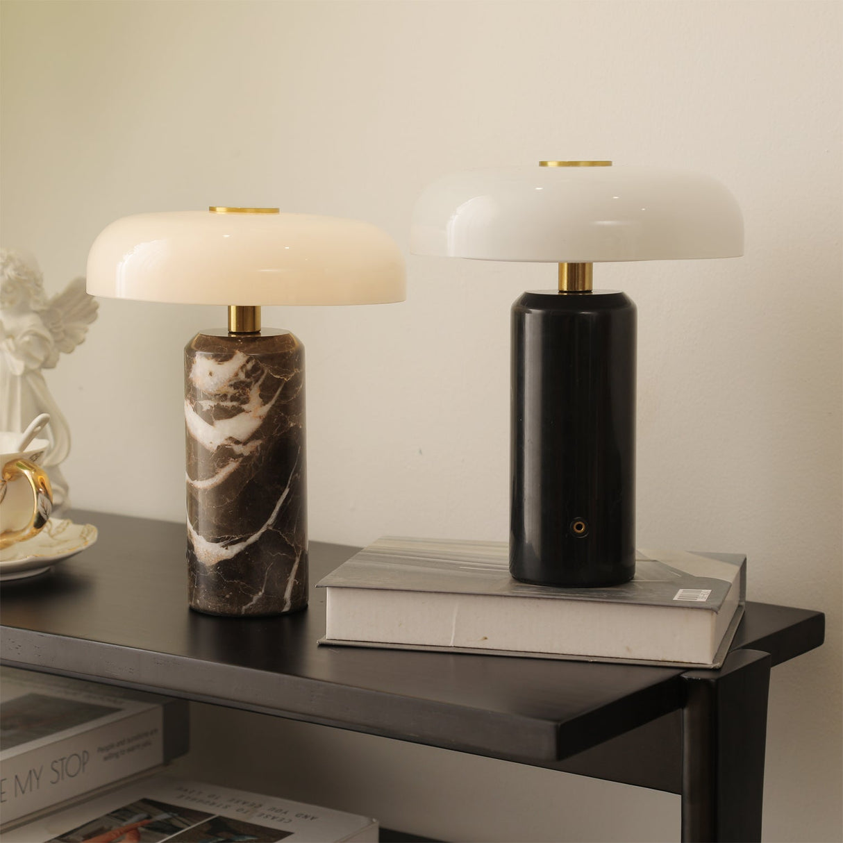 Modern Marble Table Lamp White Glass Dome Shade - Product example