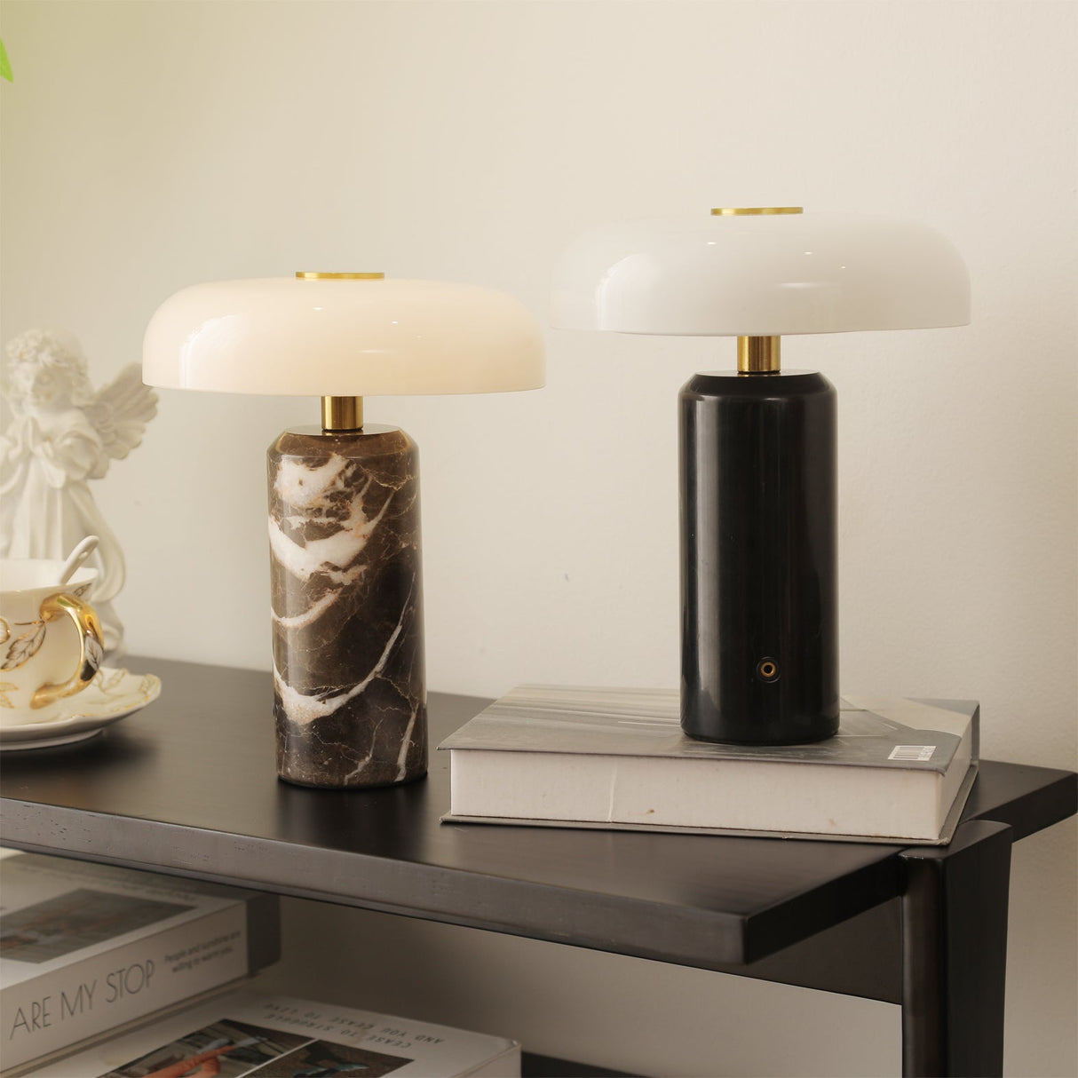 Modern Marble Table Lamp White Glass Dome Shade - Product detail 15