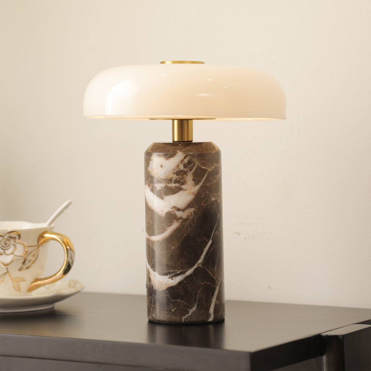 Modern Marble Table Lamp White Glass Dome Shade - Product detail 7