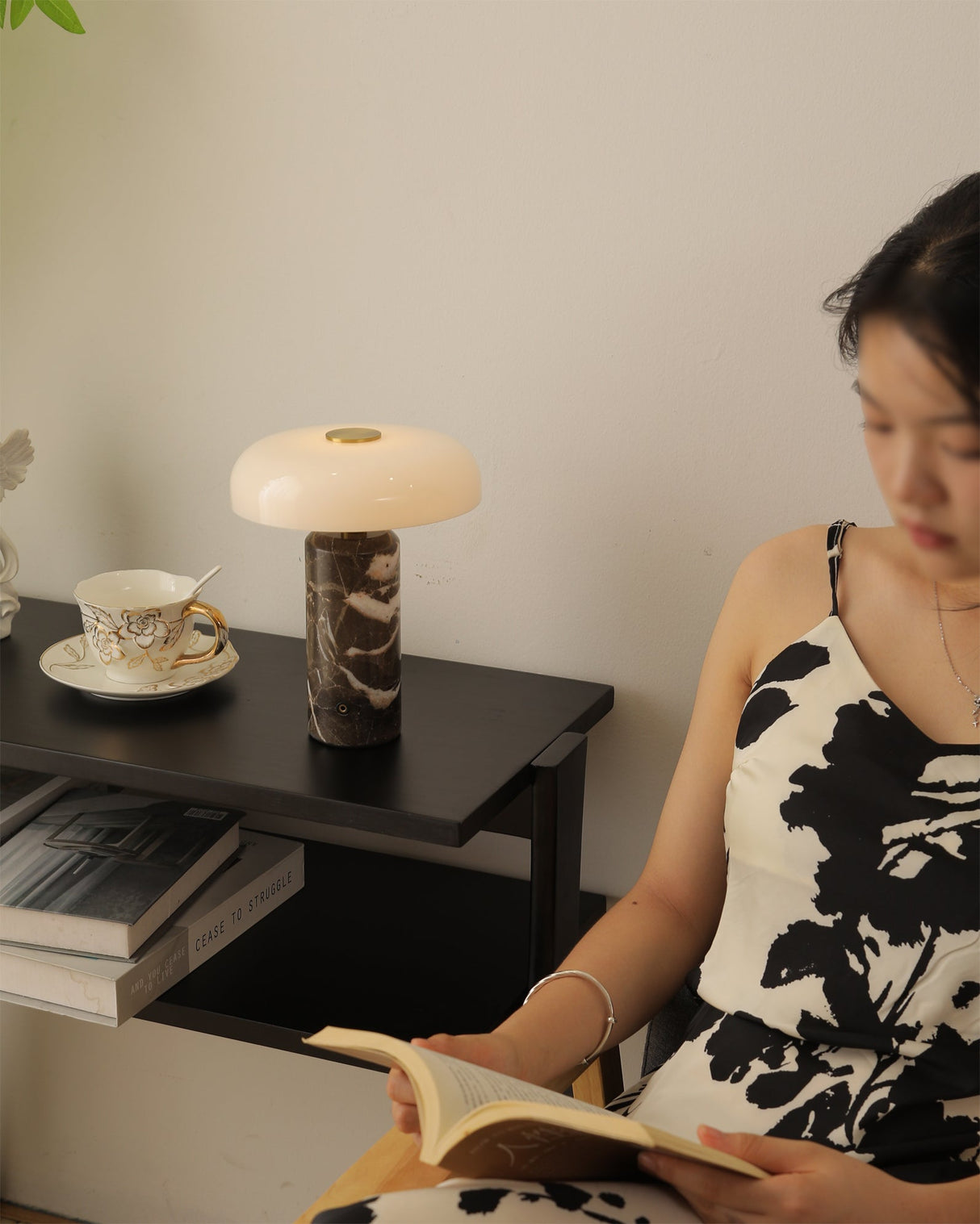 Modern Marble Table Lamp White Glass Dome Shade - Product detail 10