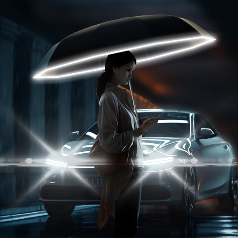 Compact Travel Umbrella Windproof Folding Design with Safety Reflectors - Detailed view