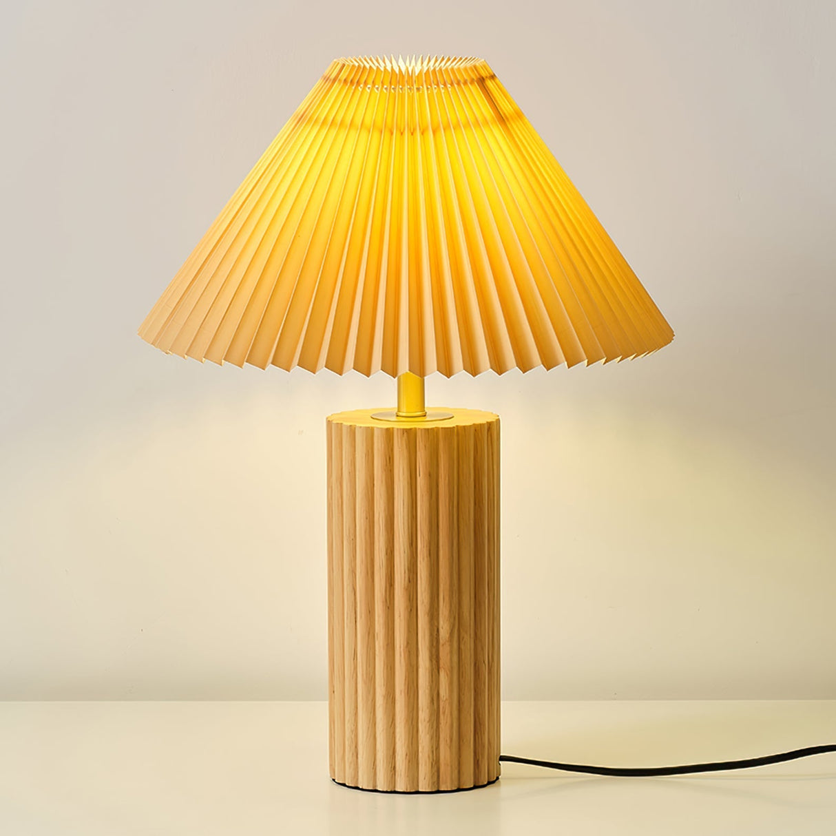 Scandinavian Table Lamp Pleated Shade Wood Base - Product detail 5