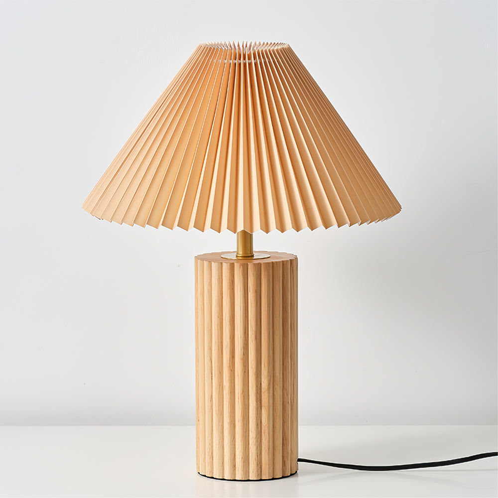 Scandinavian Table Lamp Pleated Shade Wood Base - Product detail 10