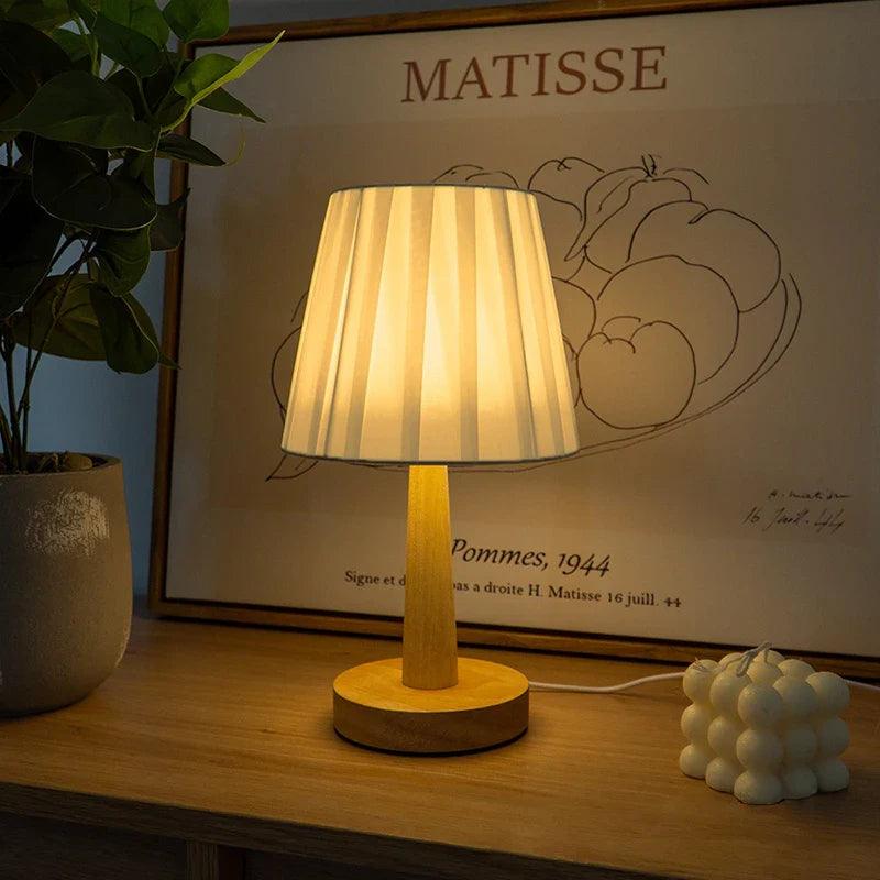 Minimalist Table Lamp Natural Wood Base With White Shade - Product example