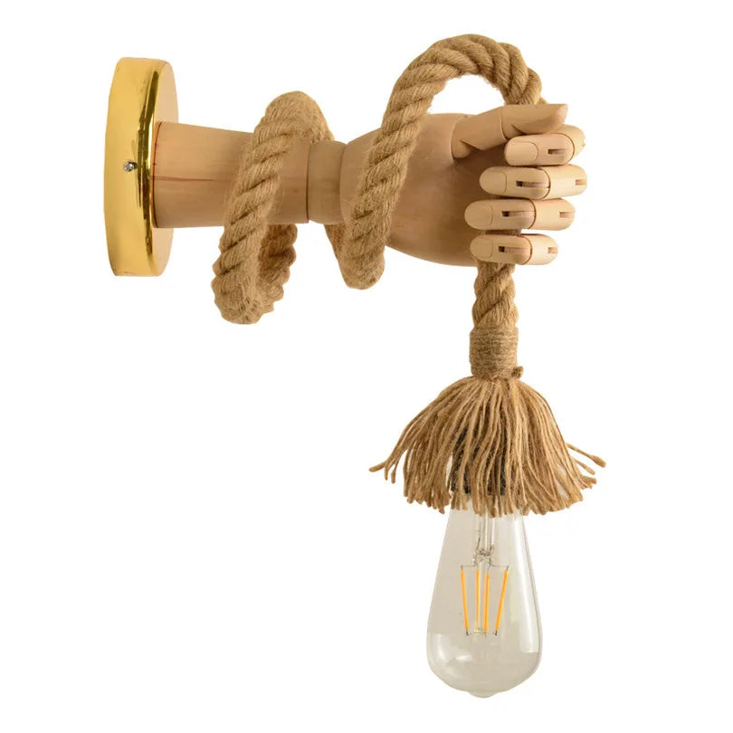 Vintage Hemp Rope Wall Light Wooden Hand Industrial Sconce - Product detail 4