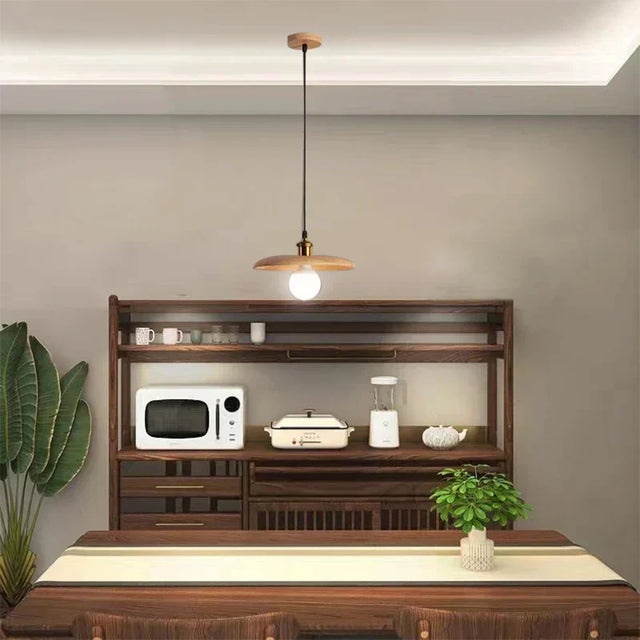 Nordic Wood Pendant Light  Natural Oak Disc Shade - Product showcase