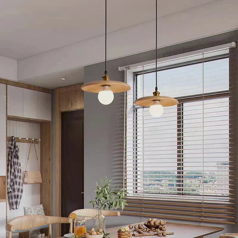 Nordic Wood Pendant Light  Natural Oak Disc Shade - Detailed view