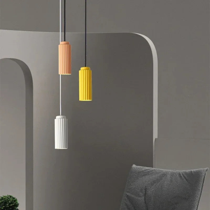 Modern Pendant Light Fluted Glass Cylinder Design - Detailed view