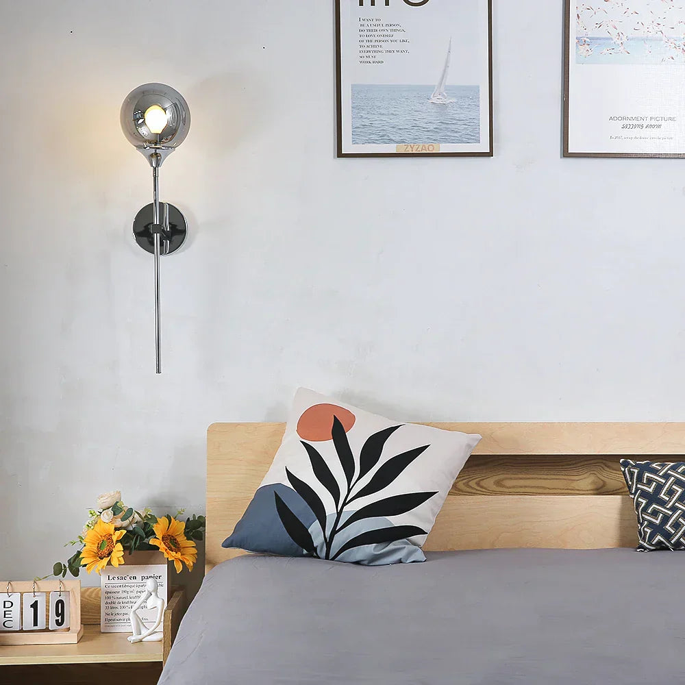 Modern Glass Wall Light Brass Stem Globe Design - Detailed view