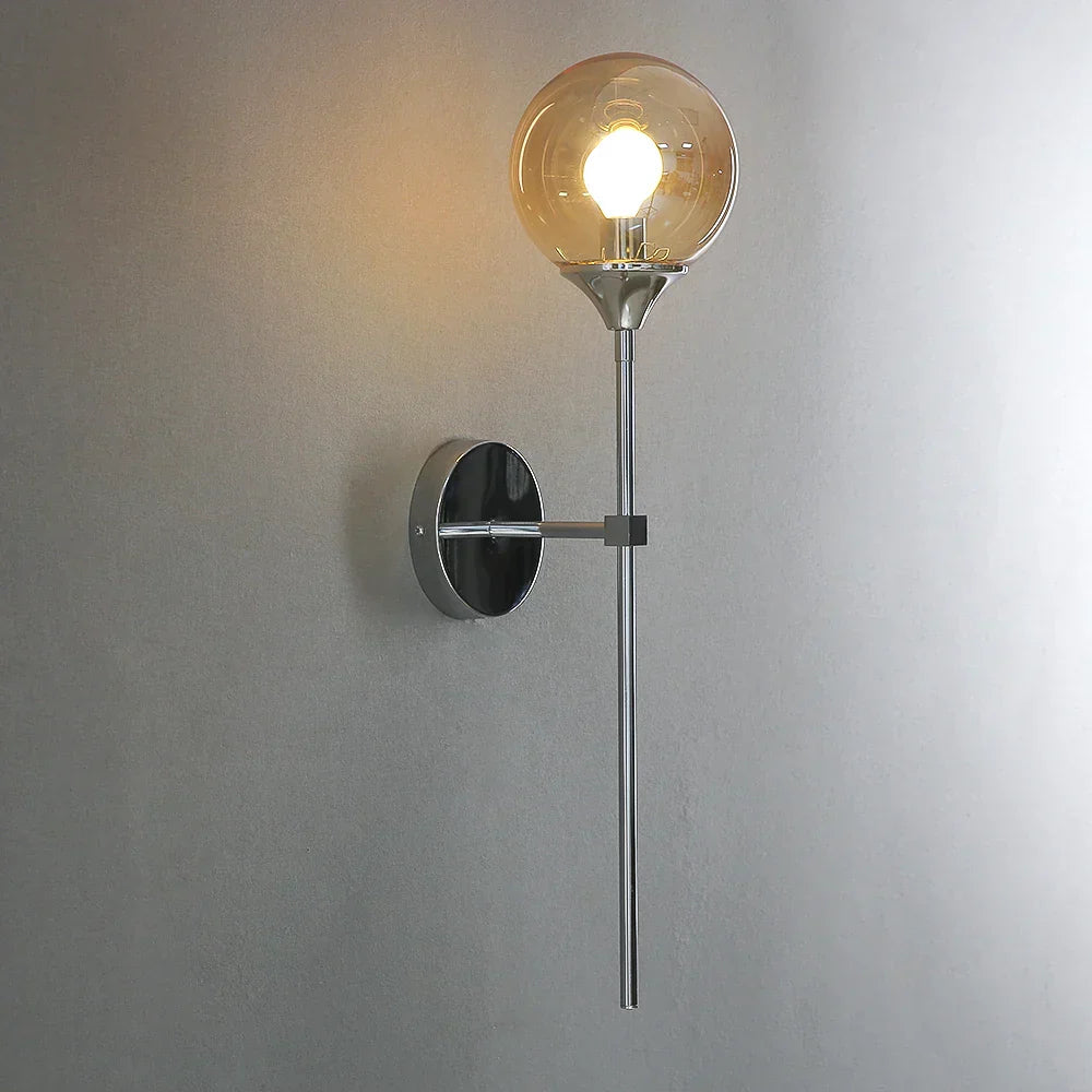 Modern Glass Wall Light Brass Stem Globe Design - Product example