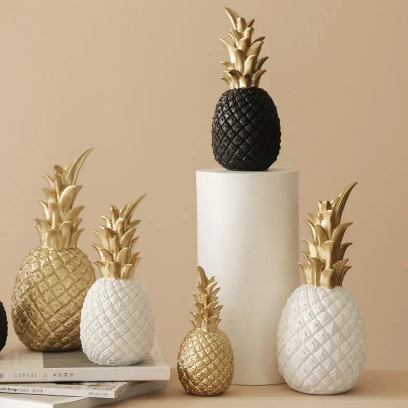 Tropical Pineapple Decor White Resin With Gold Crown - Detailed view