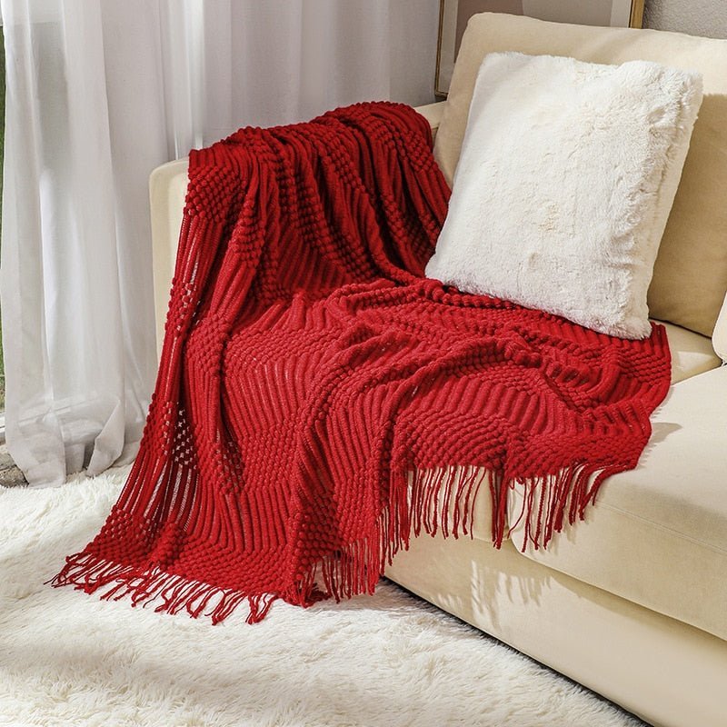 Knitted Throw Blanket Textured Cotton Weave with Tassels - Product detail 11