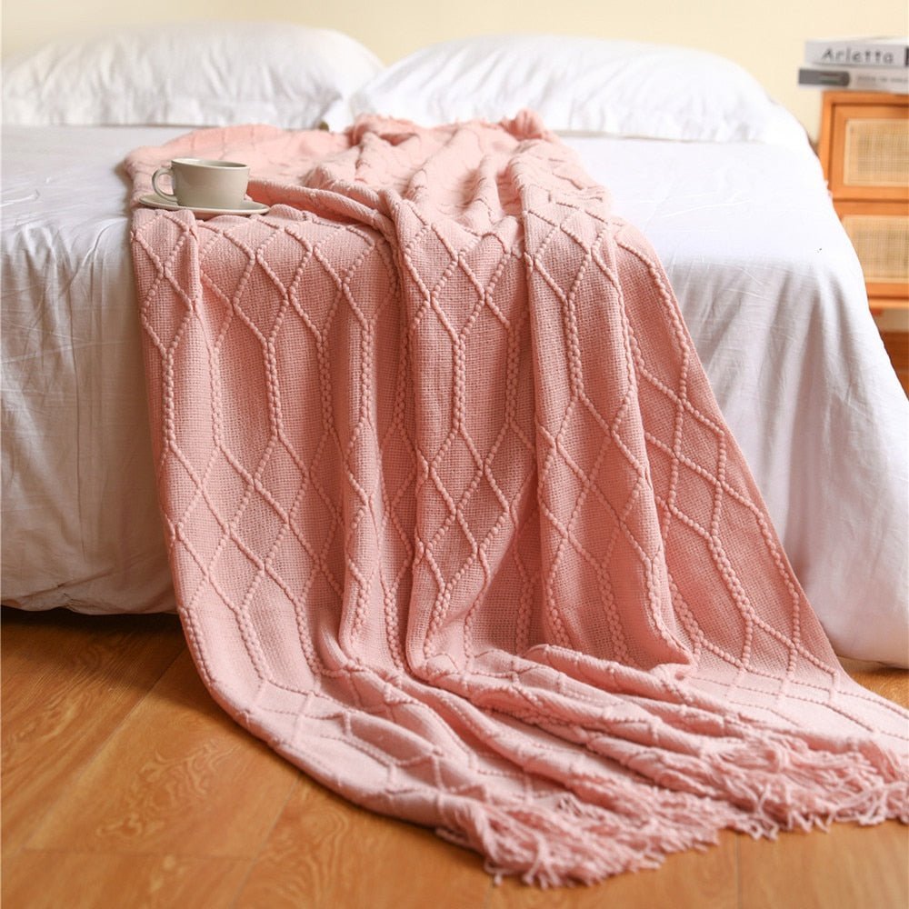 Knitted Throw Blanket Textured Cotton Weave with Tassels - Product detail 12