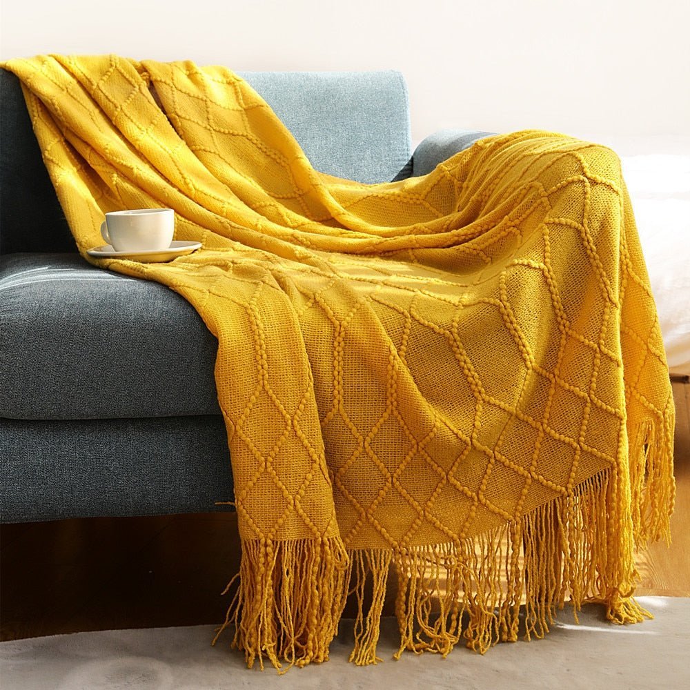 Knitted Throw Blanket Textured Cotton Weave with Tassels - Product detail 13