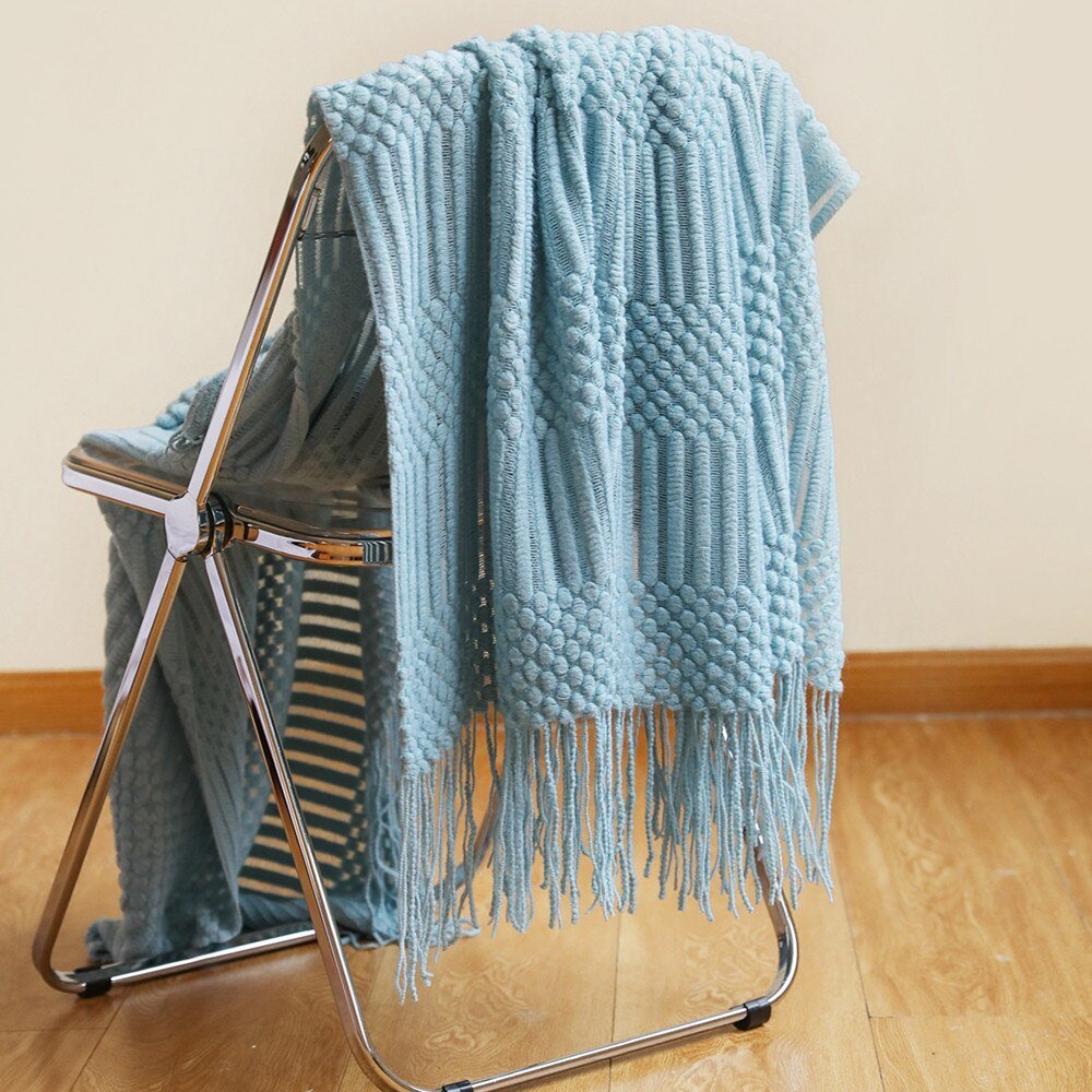 Knitted Throw Blanket Textured Cotton Weave with Tassels - Product detail 14