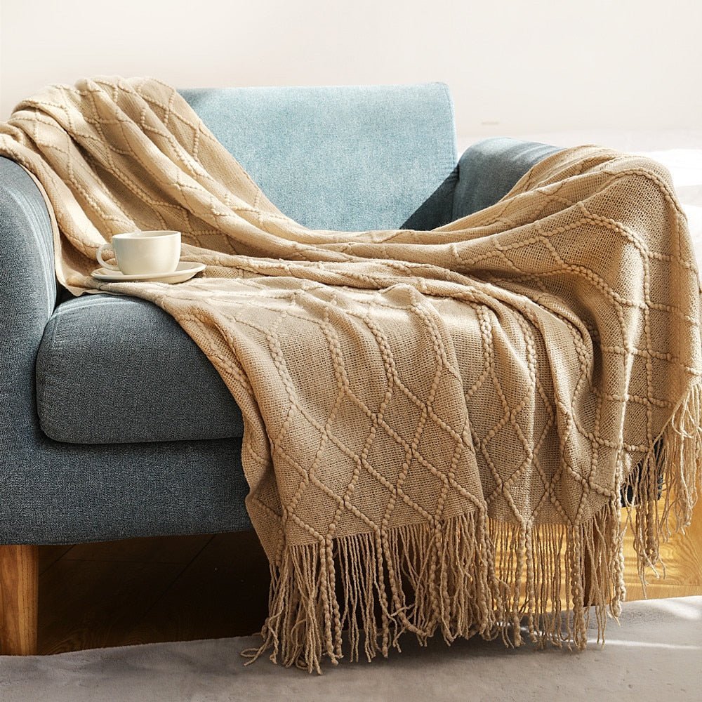 Knitted Throw Blanket Textured Cotton Weave with Tassels - Product detail 15