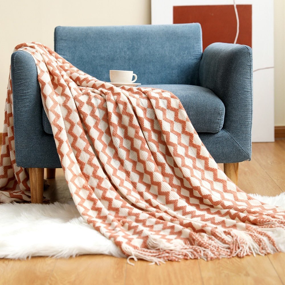 Knitted Throw Blanket Textured Cotton Weave with Tassels - Product detail 16