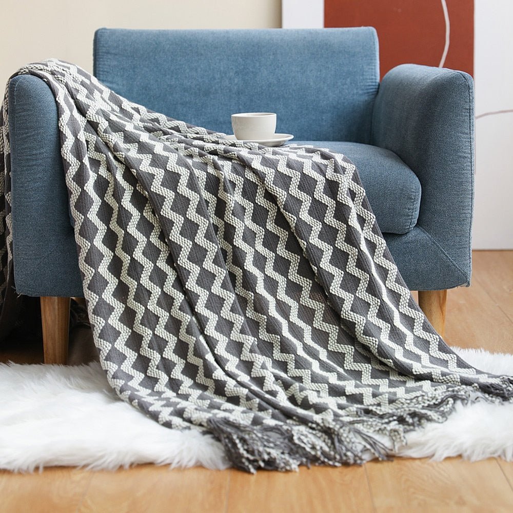 Knitted Throw Blanket Textured Cotton Weave with Tassels - Product detail 18