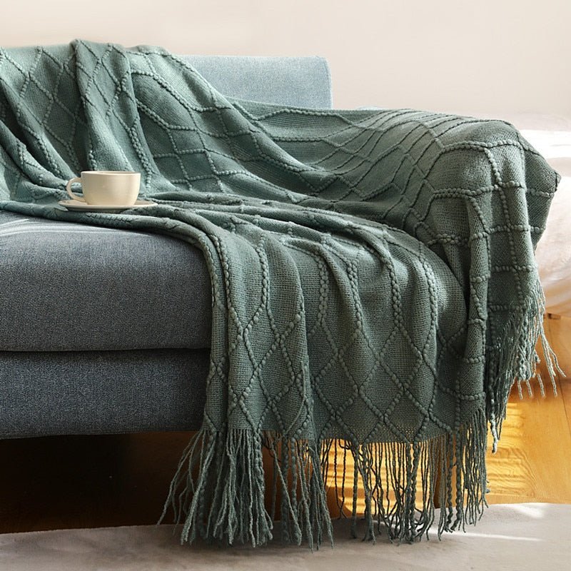 Knitted Throw Blanket Textured Cotton Weave with Tassels - Product detail 23
