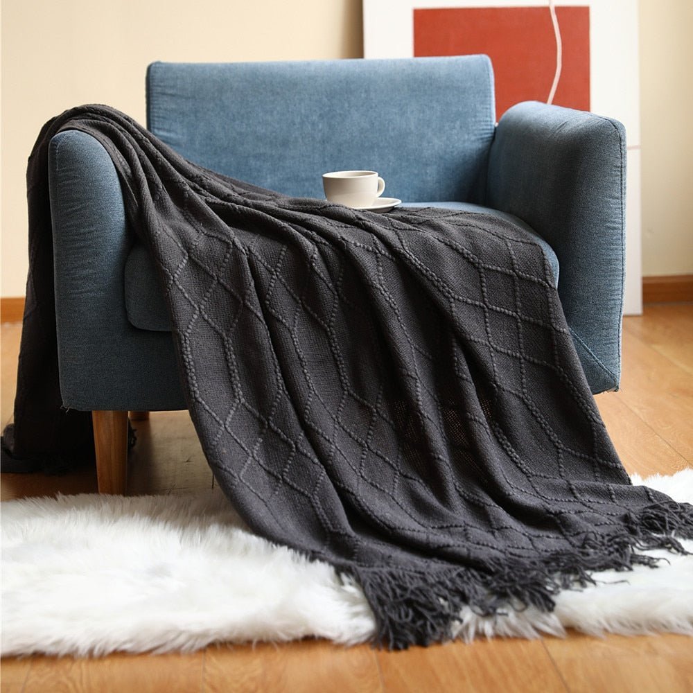 Knitted Throw Blanket Textured Cotton Weave with Tassels - Product detail 26